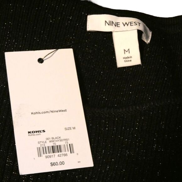 NWT Nine West Black Metallic Balloon Sleeve Sweater Dress Semi-Formal M - Picture 6 of 7
